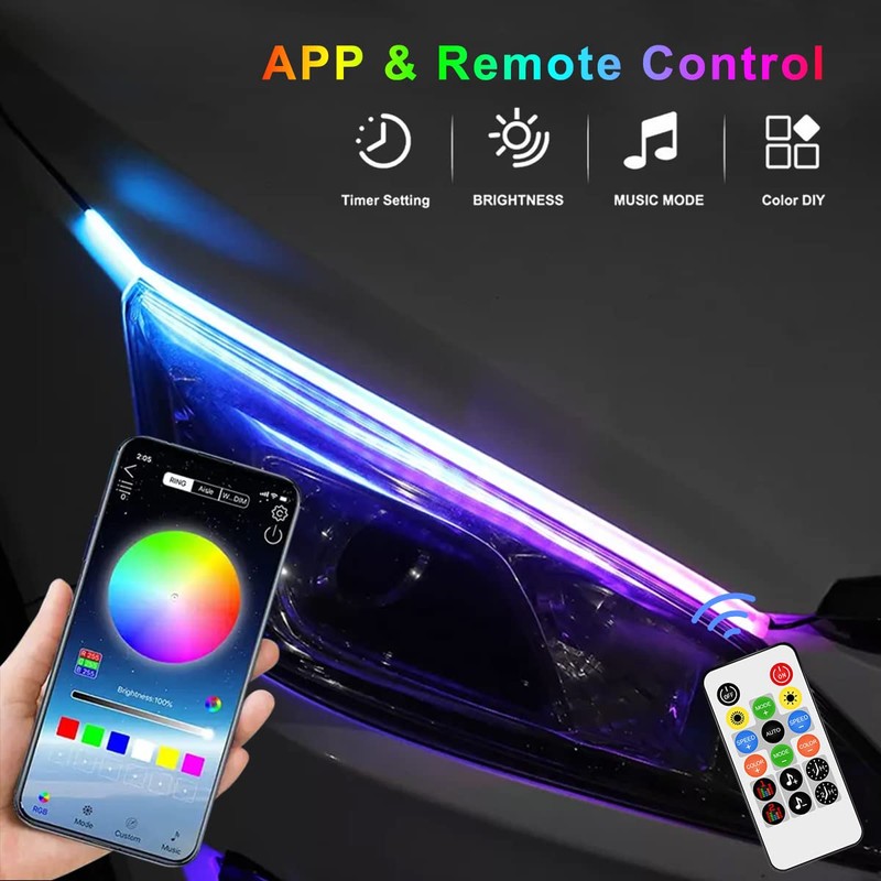 TEKSHINNY Headlight LED Strip, 2Pcs 24 Inches Flexible Dual Color