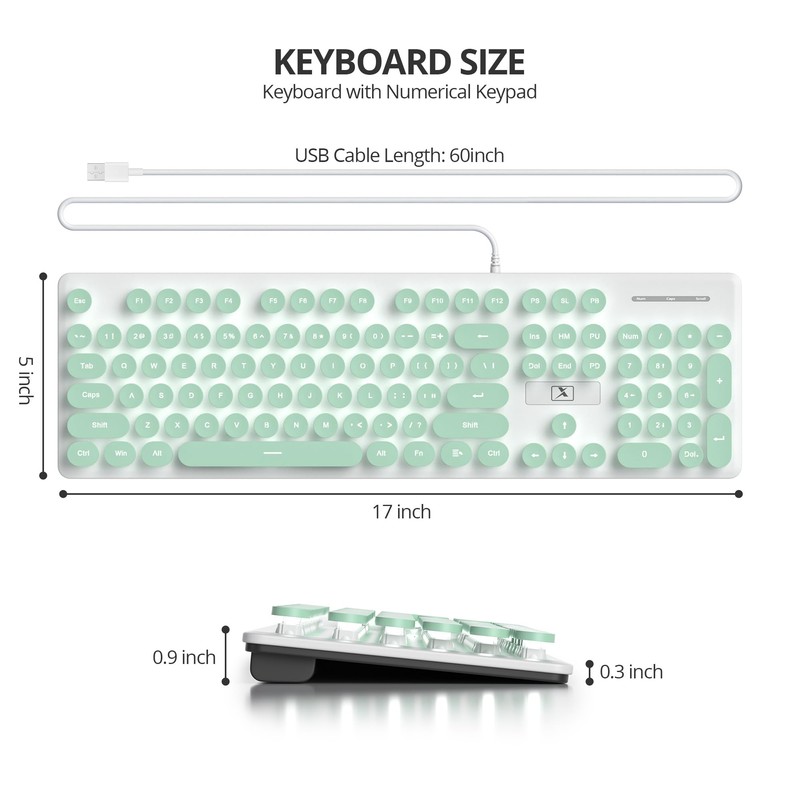 iRoboosta Quiet Keyboard Wired Membrane Keyboard Green, Full Size 104