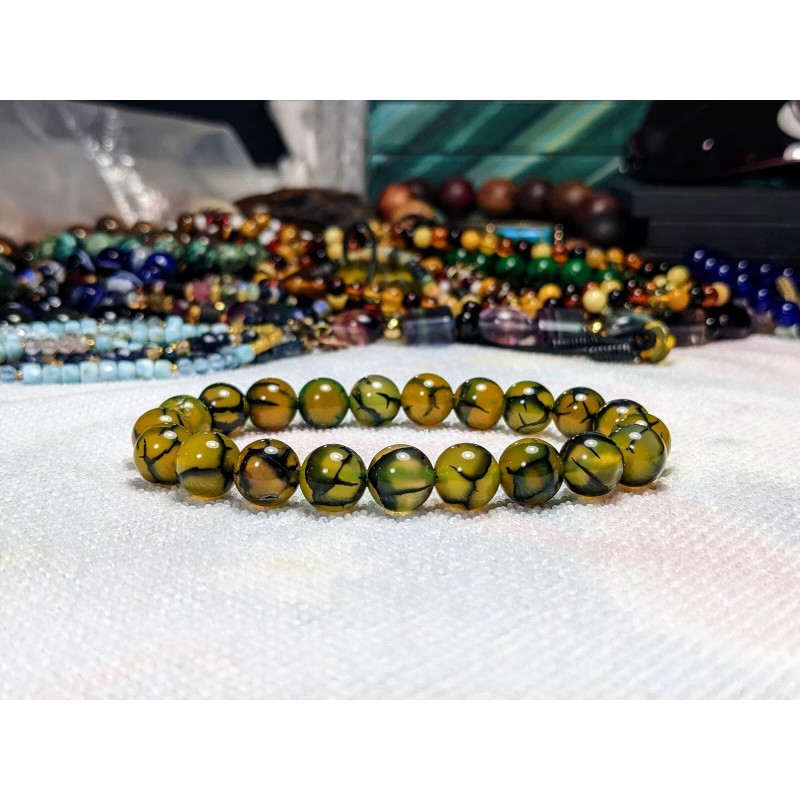 RAYON Dragon Skin Agate bead bracelet for MEN Stretch 10mm