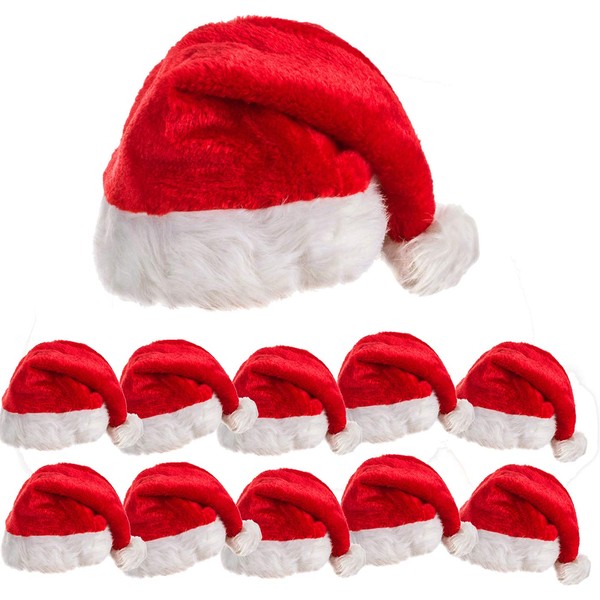 10 Pack of Plush Santa Hats