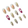24Pcs Flower Press on Nails Medium Almond Fake Nails Green