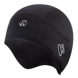 ROTTO Cycling Hat Caps Winter Hat with Ear Covers and Glasses Holes Men Women Helmet Base Hat for Cycling Running Skiing Winter Sports, 01 Black 1 Pack