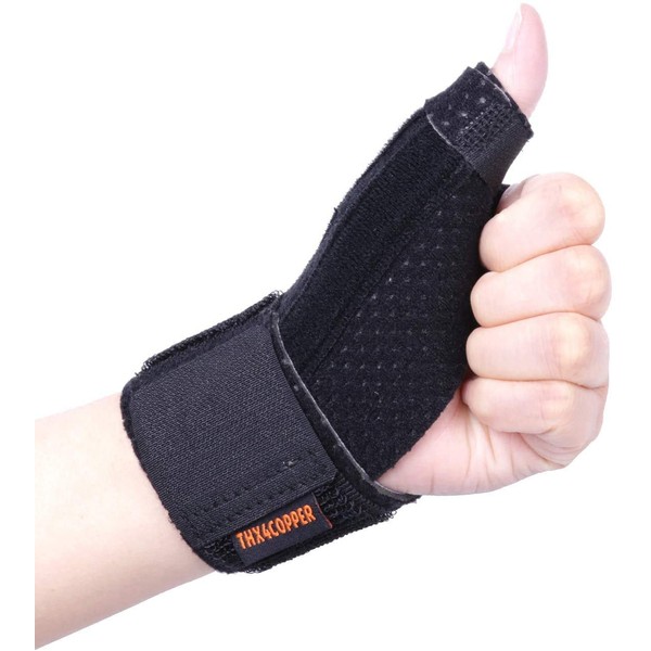 Thx4COPPER Compression Reversible Thumb & Wrist Stabilizer Splint for BlackBerry Thumb, Trigger Finger, Pain Relief, Arthritis, Tendonitis, Sprained, Carpal Tunnel, Stable, Breathable，L/XL