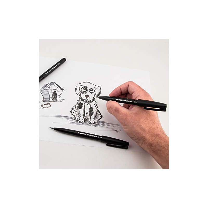 Pentel Arts Sign Pen Brush, Black Pigment Ink, 1 Pack