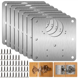 Pack of 8 Hinge Repair Plates, Kitchen Hinge Repair Plates with 48 Screws, 9 x 9 cm Stainless Steel Hinge Repair Plate for Repair of Door, Cabinet, Home Furniture, Drawer, Boxes, Window