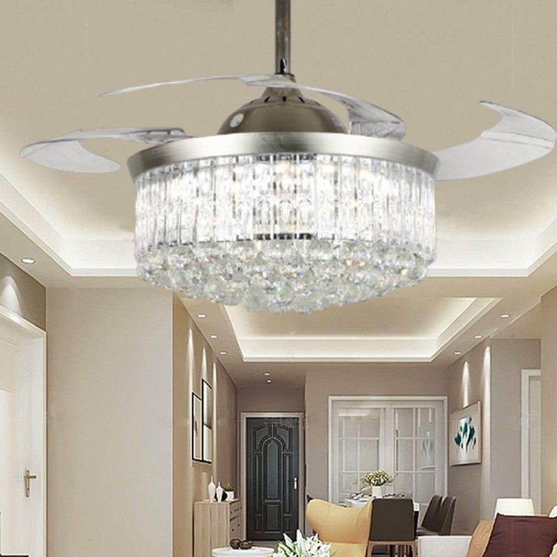 Crystal Chandelier Fan with Light, 42" Modern Fandelier Ceiling Fan