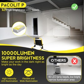 10000LM LED Work Light: Portable Work Light with 5FT Cord - IP66 Waterproof Flood Light for Outdoor Indoor Job Site Workshop Garage Construction Site Lighting, Gifts for Man