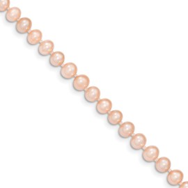 14K Yellow Gold 5-6mm Pink Near Round Freshwater Cultured Pearl Bracelet