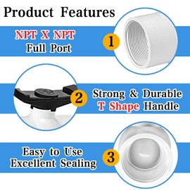 2 inch Pool Shut Off Valve, 2pcs PVC Ball Valves with Female NPT Threaded, (SCH40) PVC Shut Off Valve for Pool, PVC Full Port Ball Valve, Using for Swimming Pool, Agricultural Irrigation, Sewage Pipes