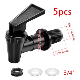 Pack of 5 Plastic Drink Dispensers, Tap for Canisters, Outlet Tap, Canister, Spigot, Water Dispenser, Replacement Spigot, Plastic Replacement Spigot, Suitable for Cold and Hot Drinks, Black