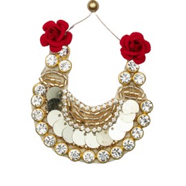 Single Golden Mala Stone Mala Set for Laddu Gopal/Devi Maa/Radha Krishna/Indian Traditional God Goddess Hair Sringar Set Deities Jewellary Set in Red Bag for All God Idol Statue (Size: -2)