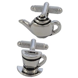 COLLAR AND CUFFS LONDON - PREMIUM Cufflinks with PRESENTATION GIFT BOX - Teapot Cup and Saucer - Solid Brass - Afternoon Tea Party Brew Cuppa Pot Food Drink - Silver and Black Colours