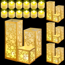 Rossesay 12 Sets Princess Sun Centerpieces for Table Decorations 3 Size Purple Princess Birthday Paper Lantern Boxes with Tea Lights Candles Table Ideas Decorations for Sun Birthday Party