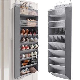 Mefirt 8 Tier Clear Over the Door Shoe Organizer with Deep Pockets, Door Shoes Rack with hard Cardboard and Tubes to Keep the Shape, Hanging Shoe Rack for Closet Organizers, Shoe Holder Grey