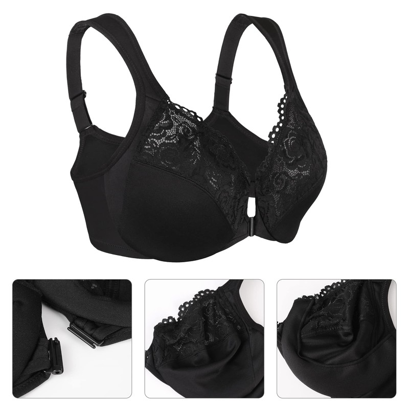 Lemorosy Women's Full Cup Unpadded Underwired Bra, Front Closure Bra,