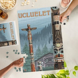 Lantern Press 1000 Piece Jigsaw Puzzle, Ucluelet, BC, Canada, Totem Poles #1