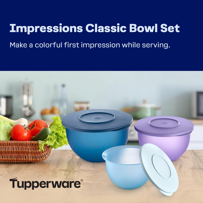 Tupperware Impressions Classic 3 Piece Food Storage Bowl Set in