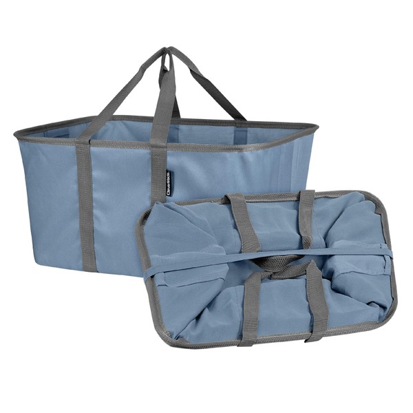 CleverMade Collapsible Fabric Laundry Baskets - Foldable Pop Up Storage Container Organizer Bags - Large Rectangular Space Saving Clothes Hamper Tote with Carry Handles, Pack of 2, Denim