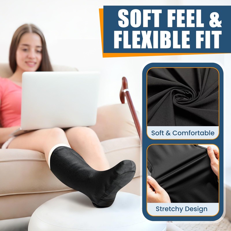 Below-Knee Leg Cast Covers, 3 Pack Protective Sleeves, Black