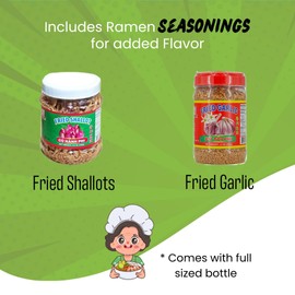 High Class Grass Ramen Sampler Box with Dried Ramen Toppings, Assortment of 5 Instant Noodle Packets with Fried Shallots and Garlic