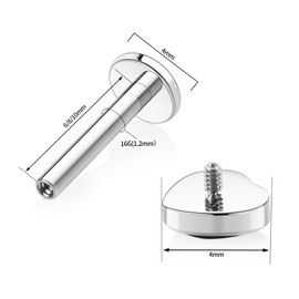 hengkaixuan 16G G23 Titanium Flat Back Labret Studs Internal Thread Lip Studs Tragus Piercing Monroe Medusa Lip Piercing Silver Lobe Cartilage Conch Earring Jewellery 6 8 10 mm, Metal