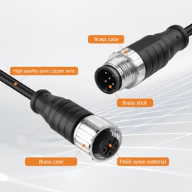 YACSEJAO M12 Connector Aviation Sensor Cable 25CM/0.8FT 5 Pin M12 1 Male+1 Female Wiring Cable IP67 Outdoor Waterproof Industrial Circular Connector (5 Pin)