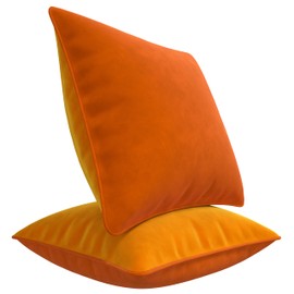 Blau Marité Decorative Velvet Throw Pillow Covers with Trim. Soft Velvet Decorative Pillow Cases. Velvet Cushion Covers. Contrast Pipping.(Orange, 20"x20")