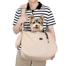 Ownpets Pet Sling Carrier, Fits 15 to 25lbs Extra-Large Dog/Cat Sling Carrier Reversible and Hands-Free Dog Bag with Adjustable Strap and Pocket Shoulder Pad, Beige