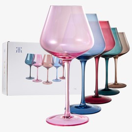 Khen Flower Blooms Colored Crystal Wine Glass Set of 5, Large 20 OZ Glasses, Color Blooms Unique Italian Style Tall Stemmed Drinkware for Red & White Wine, Water Dinner Gift, Beautiful Gifts Glassware