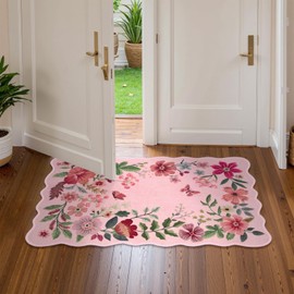 Lahome Floral Pink Rugs for Entryway, 2X3 Washable Kitchen Rugs Non Slip Soft Rug, Ultra-Thin Indoor Door Mat Stain Resistant Boho Small Rug Throw Rug for Bathroom Bedroom(2x3ft, Pink)