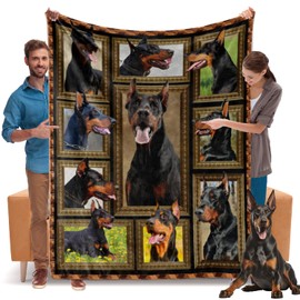 Doberman Blanket, Doberman Gifts for Women Men, Cozy Fuzzy Soft Throw Blanket for Couch Bed Sofa, Warm Flannel Fleece Blanket Throw Size 50" X 60", Lightweight Plush Travel Blankets and Throws