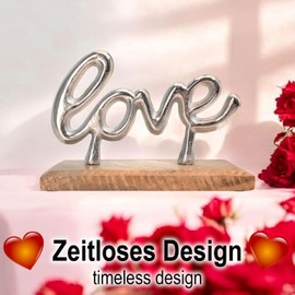 com-four® 2 x Decorative Lettering Love Made of Nickel-Plated Aluminium on Mango Wood Base with Non-Slip Pads - Decorative Metal Letters for Standing - Home Accessory (Pack of 02 - Love 19 cm)