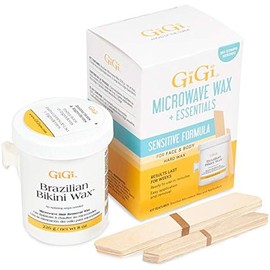GiGi Brazilian Bikini Wax Microwave Kit - Hard Wax for Sensitive Skin, Face & Body Hair Removal, No Strips Needed, Easy At-Home Waxing Kit