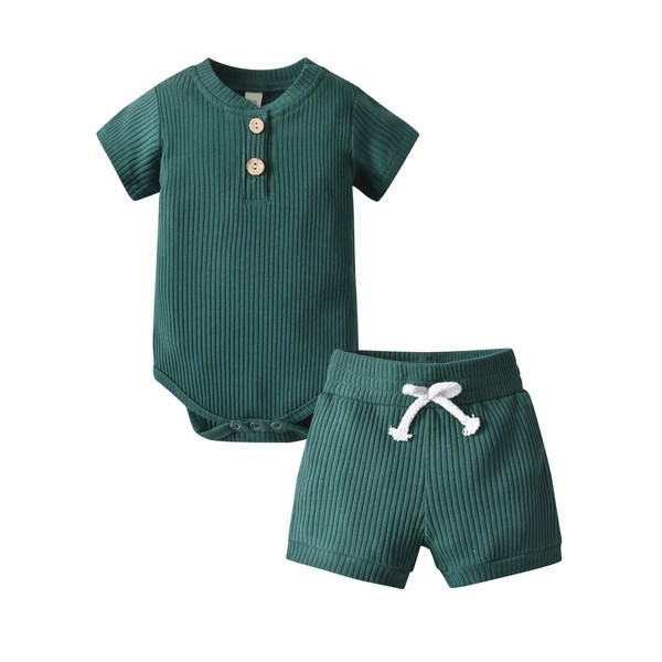 Newborn Infant Baby Boy Summer Clothes Outfit Short Sleeve Solid