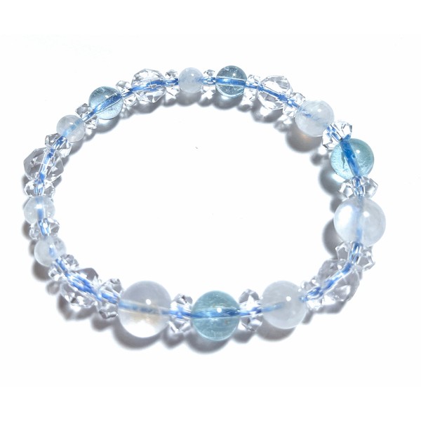 Mallin Marine Blue Topaz, Blue Moonstone, Natural Crystal, Natural Stone, Power Stone, Bracelet, Inner Circumference Approx. 7.3 inches (18.5 cm), Replacement Elastic String, Purifying Crystal Included, Gemstone, Blue Topaz Royal Blue Moonstone Natural C