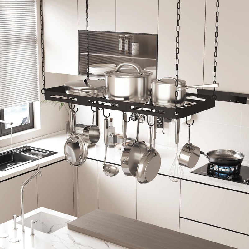 TICKCACY 33” Pots and Pans Hanging Rack, Black Hanging Pot