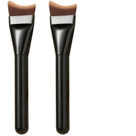 2Pcs Makeup Brush,Ultra Thin Foundation Brush Liquid Cream Flawless Powder,Flat Makeup Brushes Super Flat Top Thin Traceless(Black）