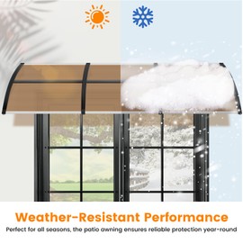Togarhow Polycarbonate Door Awning Window Exterior Patio Awning Outdoor 40" x 120" Door Canopy with Aluminum Bracket UV Rain Snow Protection for Shops Cafes Entrance Porches Courtyards (Brown)