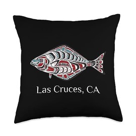 Las Cruces California PNW Native American Halibut Las Cruces Fisherman Halibut PNW Native American Indian Art Throw Pillow, 18x18, Multicolor