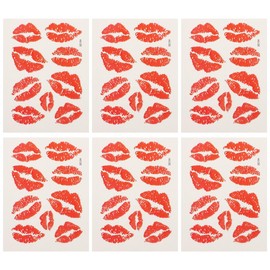 NOLITOY 6Pcs Red Lips Stickers: Waterproof Temporary Kiss Tattoos for Adult Women - Realistic Lip Print Body Art for Neck, Face & Arms - Temp Tattoos for Valentines Day, Bachelorette Party & Cosplay