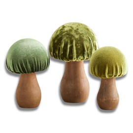 Your Heart's Content Velvet Mushrooms Set of 3, Shelf sitters, Mantel Decor, Everyday tablescape, Gift for Nature Lover, Wedding Centerpiece (Green)