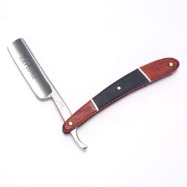 Zertone Straight Razor Wood Scale Handmade – Sharp, Steel Cutthroat Straight Edge Blade, Vintage Wood Handle-Barber Razor (Black Red with Strip Metal)
