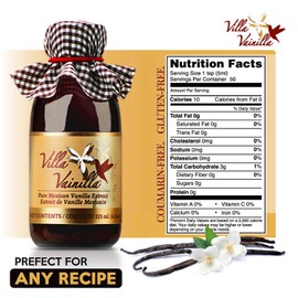 Villa Vainilla Pure Vanilla Extract Premium Concentrated, Real, Natural, Gourmet Va Flavor from Mexico (4.2 Fl Oz Pure Vanilla Extract)