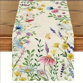YUZHEDM Tischläufer Sommer, Tischläufer Leinen, Table Runner, Tischdeko Outdoor, Blumen Abwaschbar Gänseblümchen Dekor für Esszimmer Party Urlaub Küche Drinnen Dekoration (40 x 180 cm)