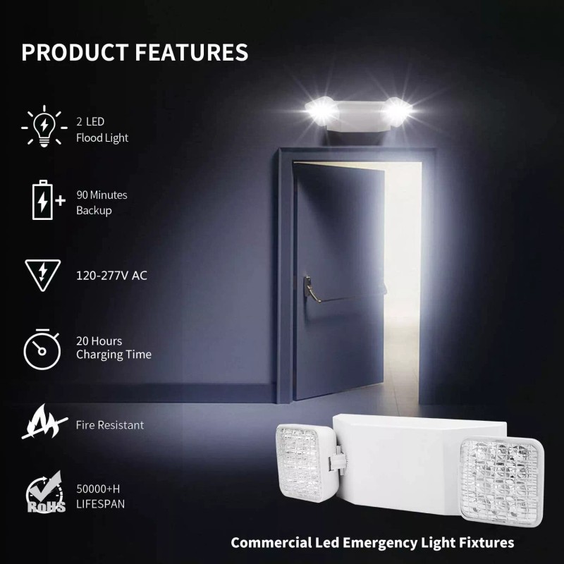 JW LIGHTING LED Emergency Light Commercial Adjustable 2 Head Battery