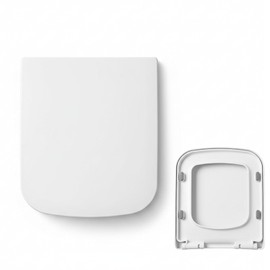 Minsha MinS03 square toilet seat, glossy finish, designed for 16.5”L x 15“W toilets, features a soft-close seat, quick-release hinges, high-strength PP material, and easy installation