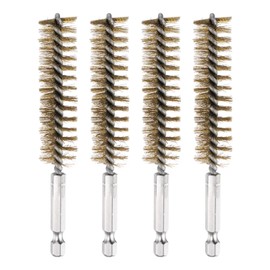 PATIKIL 18mm径ボア筆、真鍮製ねじれワイヤークリーニング筆4本セット（1/4インチ六角シャンク付き）チューブ・ポート・ベアリング・ドりルドライバー用
