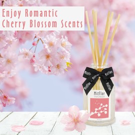 Cherry Blossom Reed Diffuser Set, MitFlor Premium Home Fragrance Diffuser with 6 Natural Rattan Sticks, Romantic Floral Scents for Office & Home Décor, Essential Oil Reed Diffuser Gift Set, 3.4 fl oz