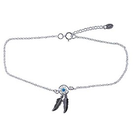 Anklet Dream Catcher with Feathers Turquoise 925 Sterling Silver, 22.5 cm, Silver