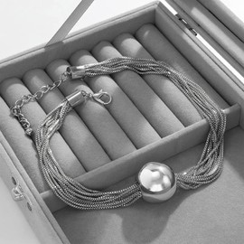 TREE NEST Collar de Plata en Capas para Las Mujeres, Collar de Cadena de Múltiples Hebras de Cuentas Grandes Gargantilla, Tassel Declaración Collares Cadenas, Esfera Collar de Joyería para Las Mujeres